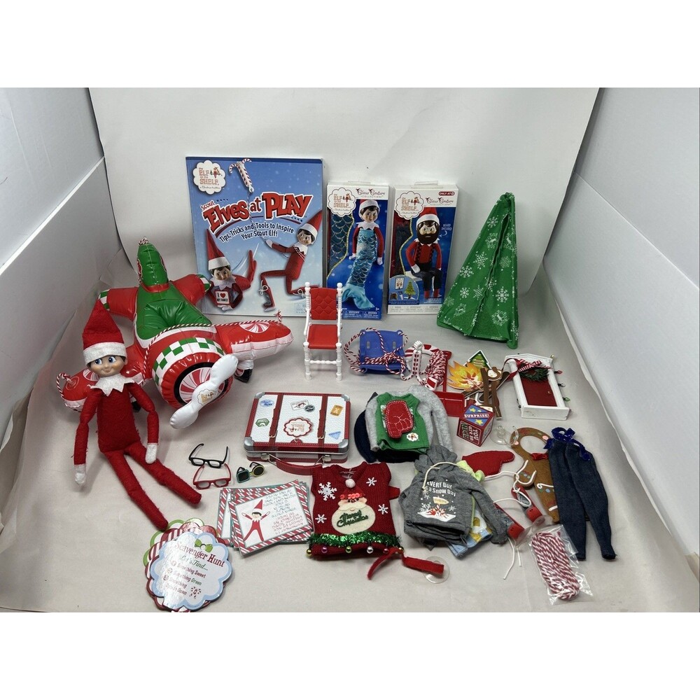 Elf On The Shelf Large Lot: Elf, Outfits, Accessories, Tent, Airplane & More